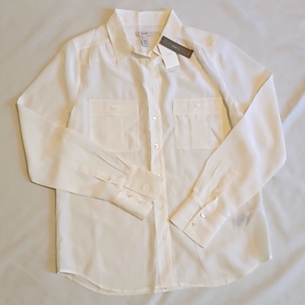 NWT 100% Silk J.Crew Women's Classic Ivory Blythe Blouse, Size 6 - Picture 6 of 11